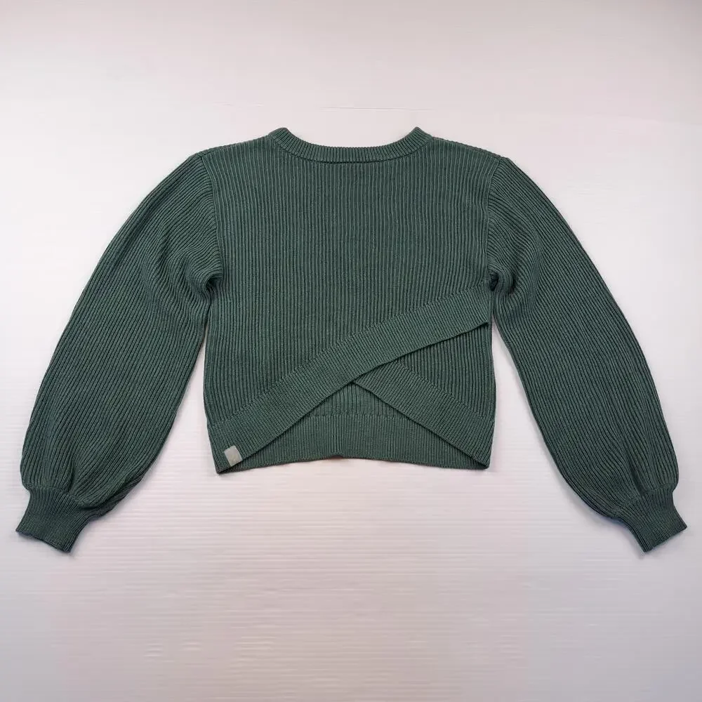 Lululemon Sweater Womens 0 Green Ribbed Reversible Crossover Balloon Pullover